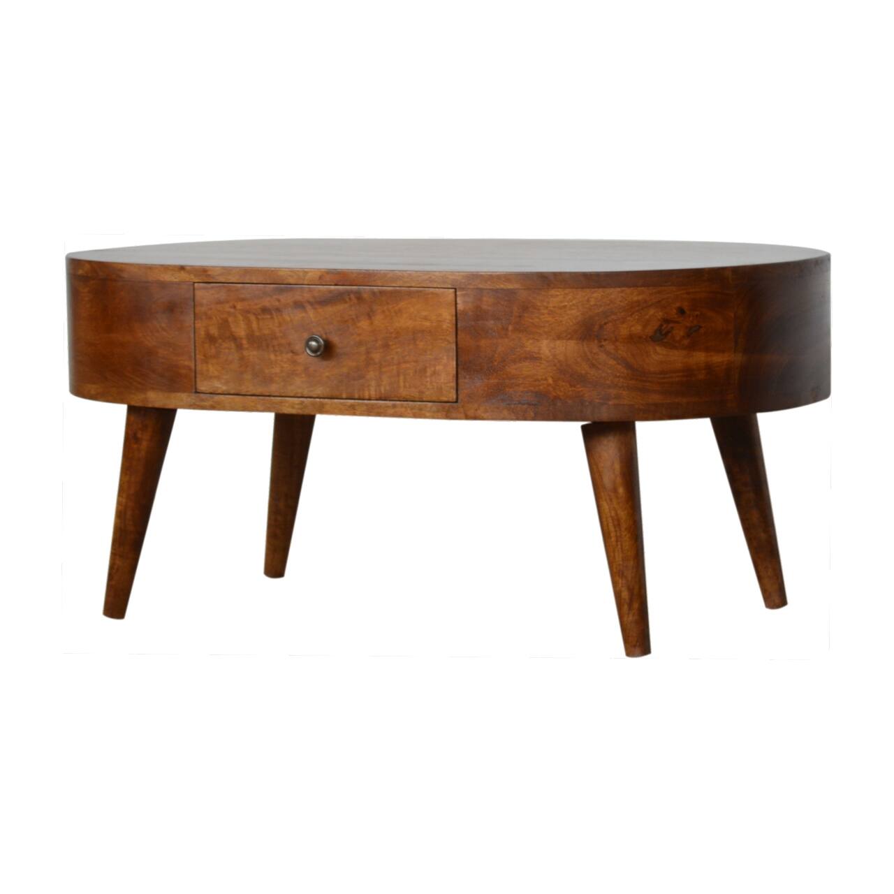 Left. Artisan Furniture - Artisan Furniture Solid Wood Chestnut Rounded Coffee Table, 2 Drawers, Brown - Brown.