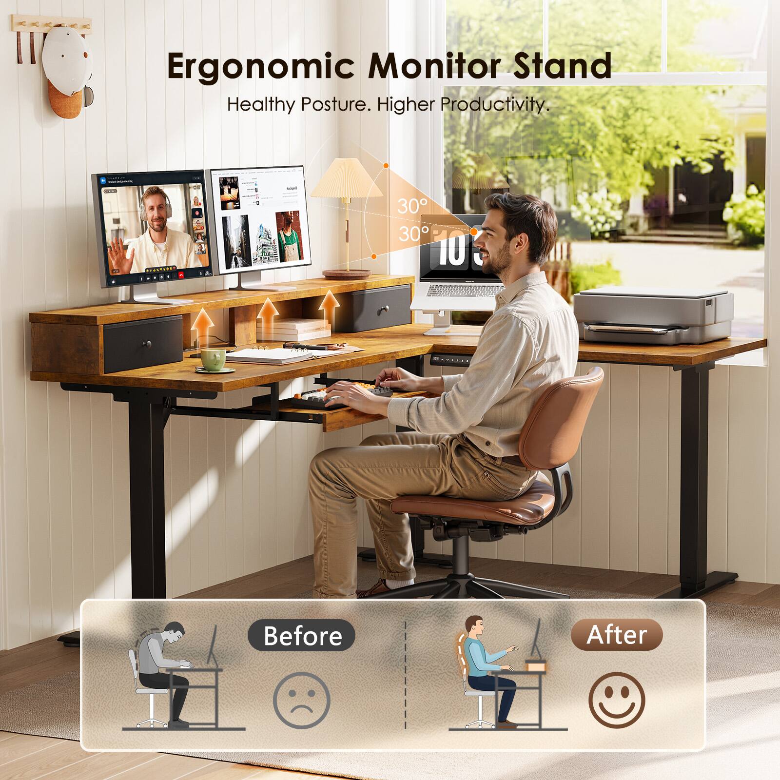 Ergonomic Monitor Stand  
Healthy Posture. Higher Productivity.  

Before After