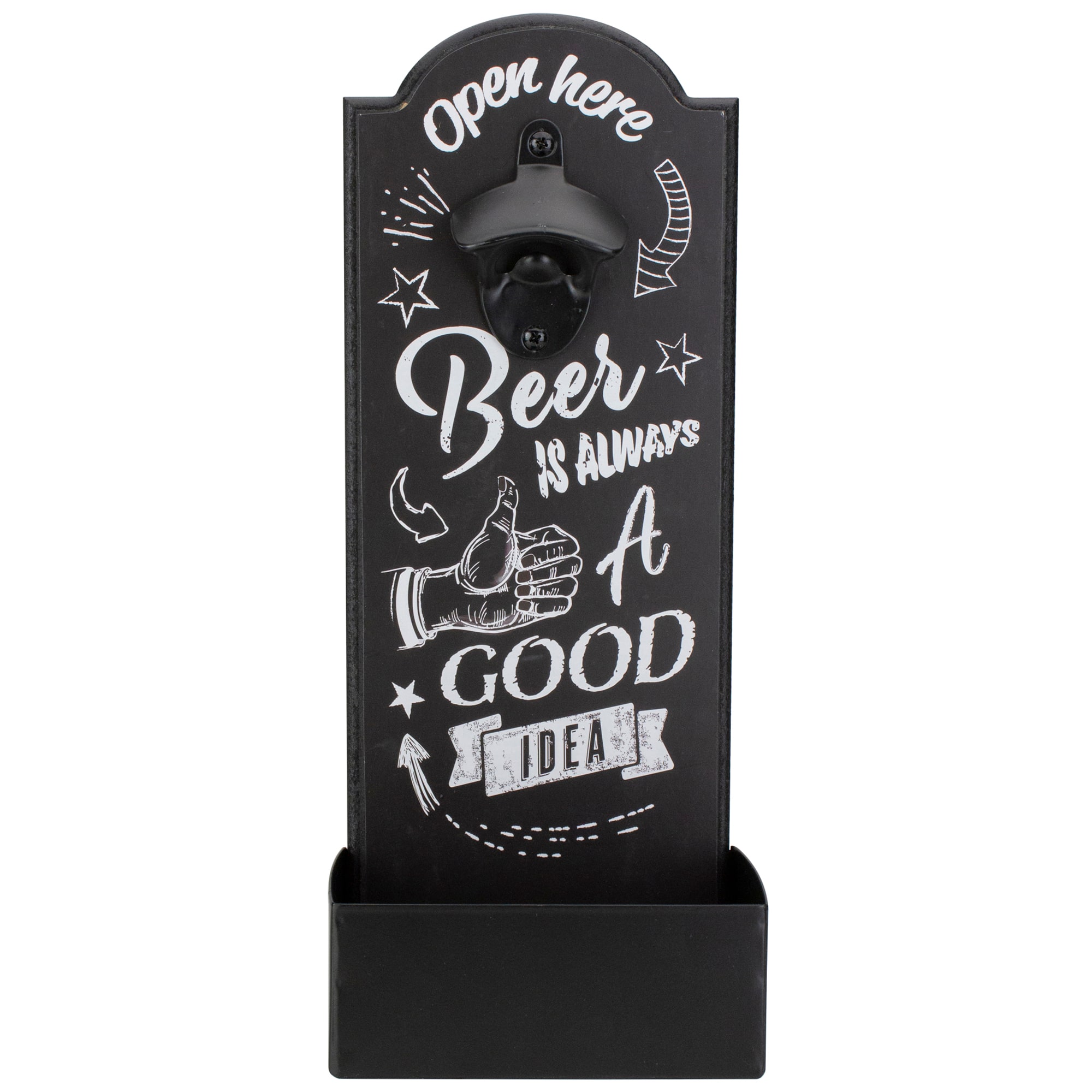Koopman International - 14.5" and White 'Beer is Always a Good Idea' Bottle Opener with Storage Bin - Black