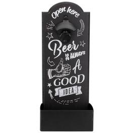 Koopman International - 14.5" and White 'Beer is Always a Good Idea' Bottle Opener with Storage Bin - Black