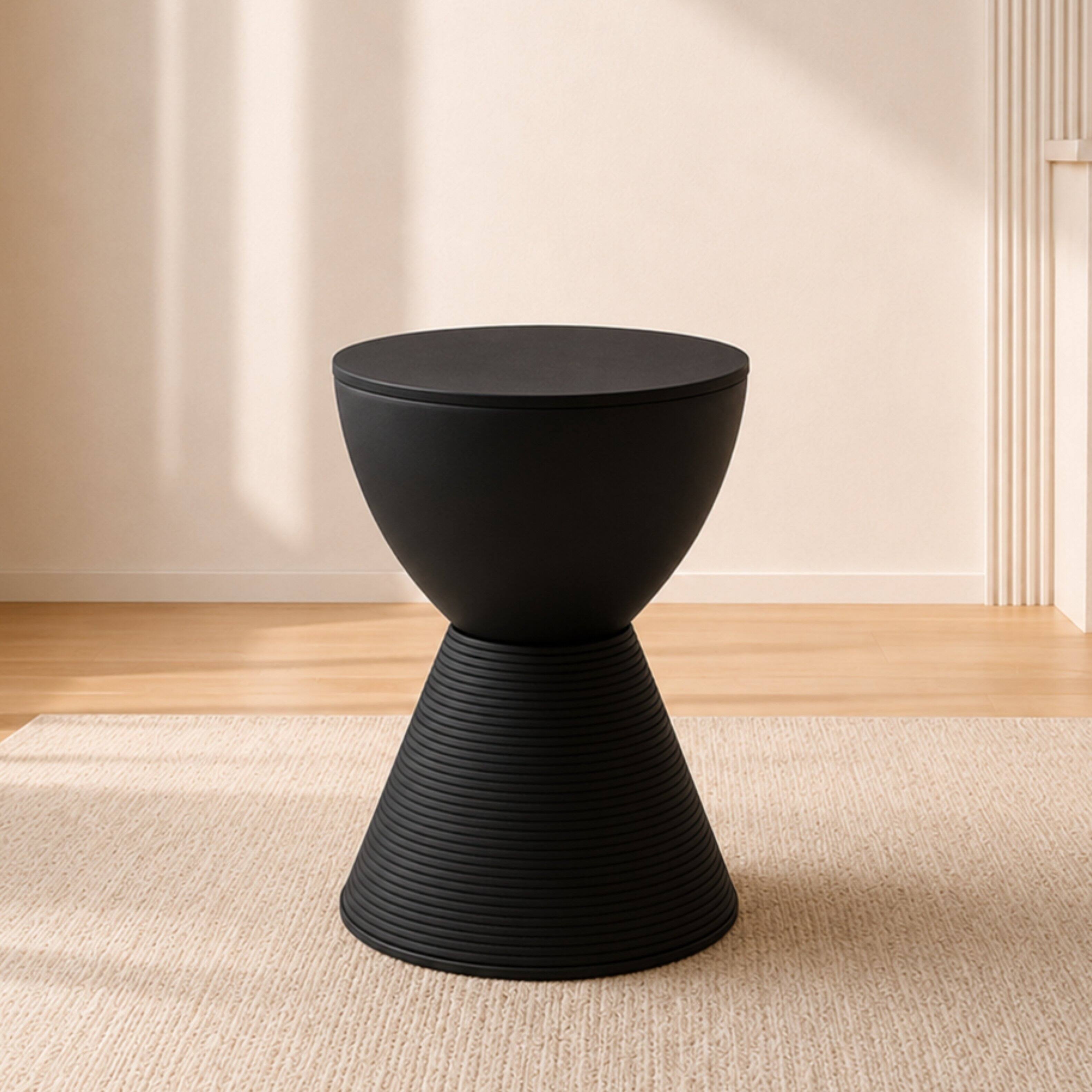Alt View 3. LeisureMod - Boyd Modern Round Hourglass Accent Side Table, Drum Storage Table with Ribbed Base for Indoor & Outdoor Use - Black.