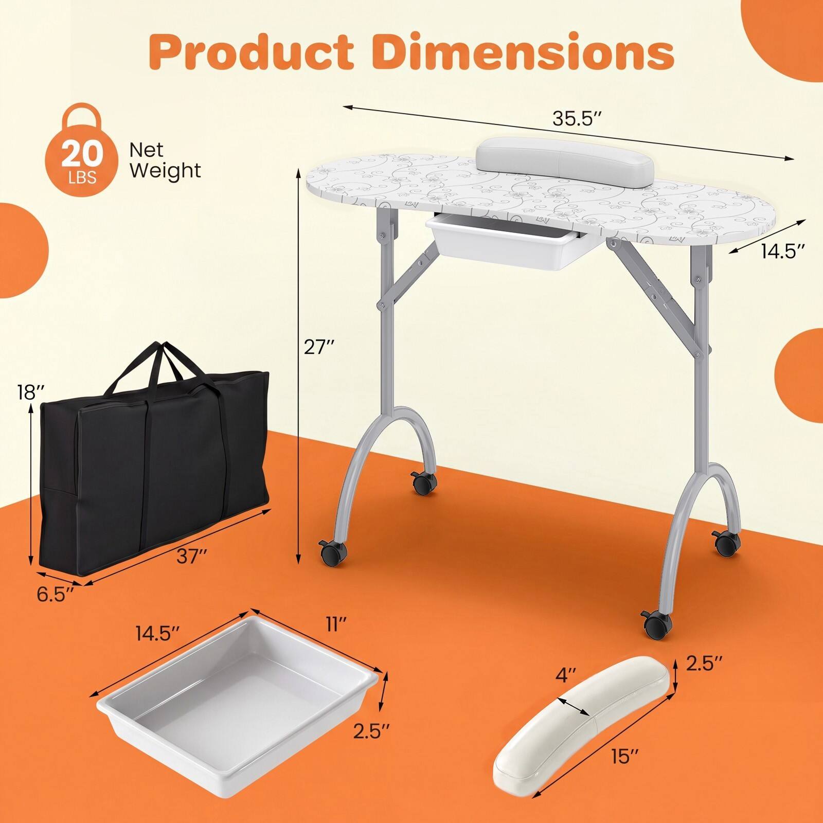 Product Dimensions  
20 Net LBS Weight  
35.5"  
14.5"  
27"  
18"  
37"  
6.5"  
14.5"  
11"  
4"  
2.5"  
2.5"  
15"