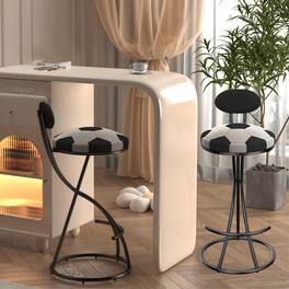 PexFix - Modern Velvet Bar Stools, Set of 2, S-Shaped with Football Print, Upholstered for Kitchen & Living Room - Black