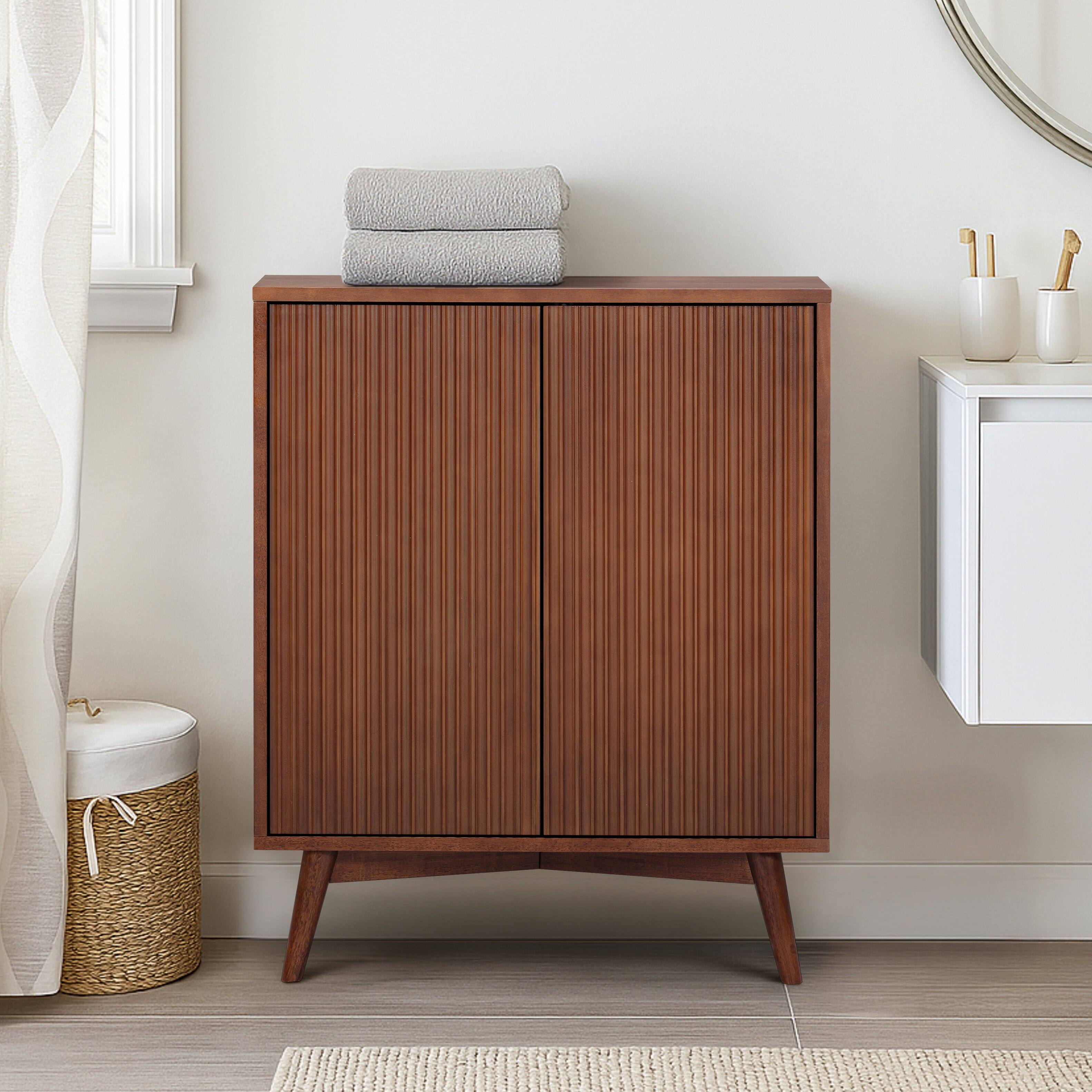 Alt View 3. Teamson Home - Tremolo Accent Cabinet with 2 Doors & Adjustable Shelves with Wood Fluted Fronts - Brown.