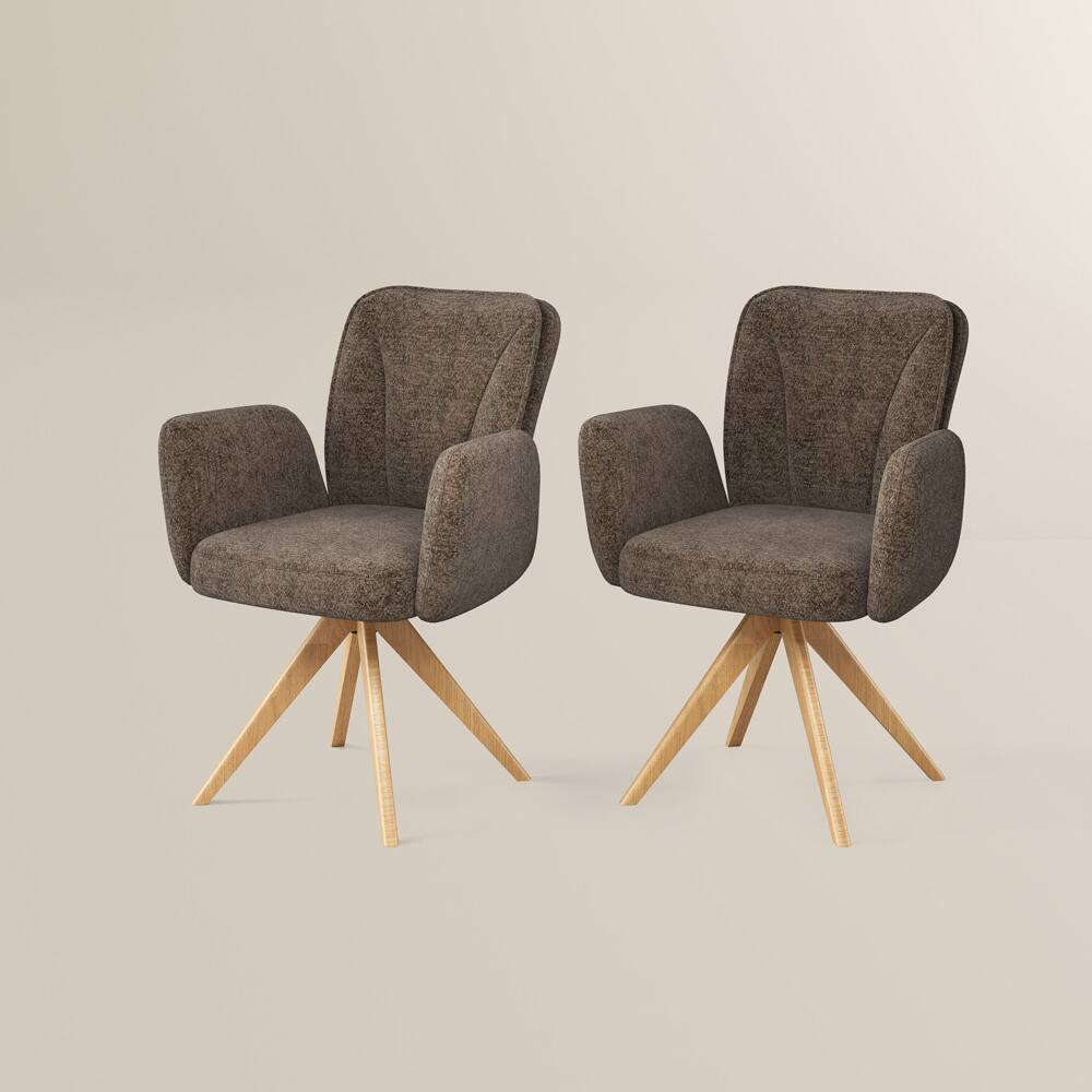 Alt View 9. POVISON - Mid-Century Modern Upholstered Swivel Wood Dining Chairs Set of 2, Fabric Armchairs for Dining & Living Room, Brown - Brown & Natural Wood.