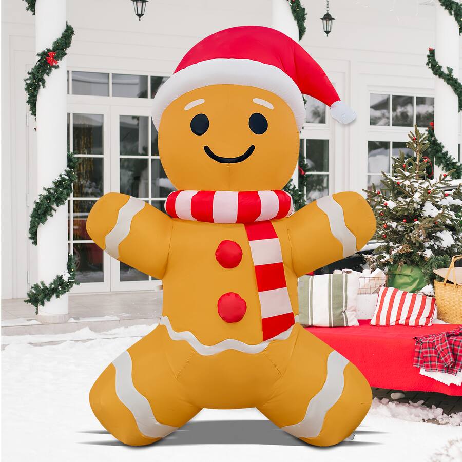 Goosh Inflatable Walmart GOOSH Inflatables GOOSH 5.2FT Gingerbread Man Inflatable with Santa Hat ...