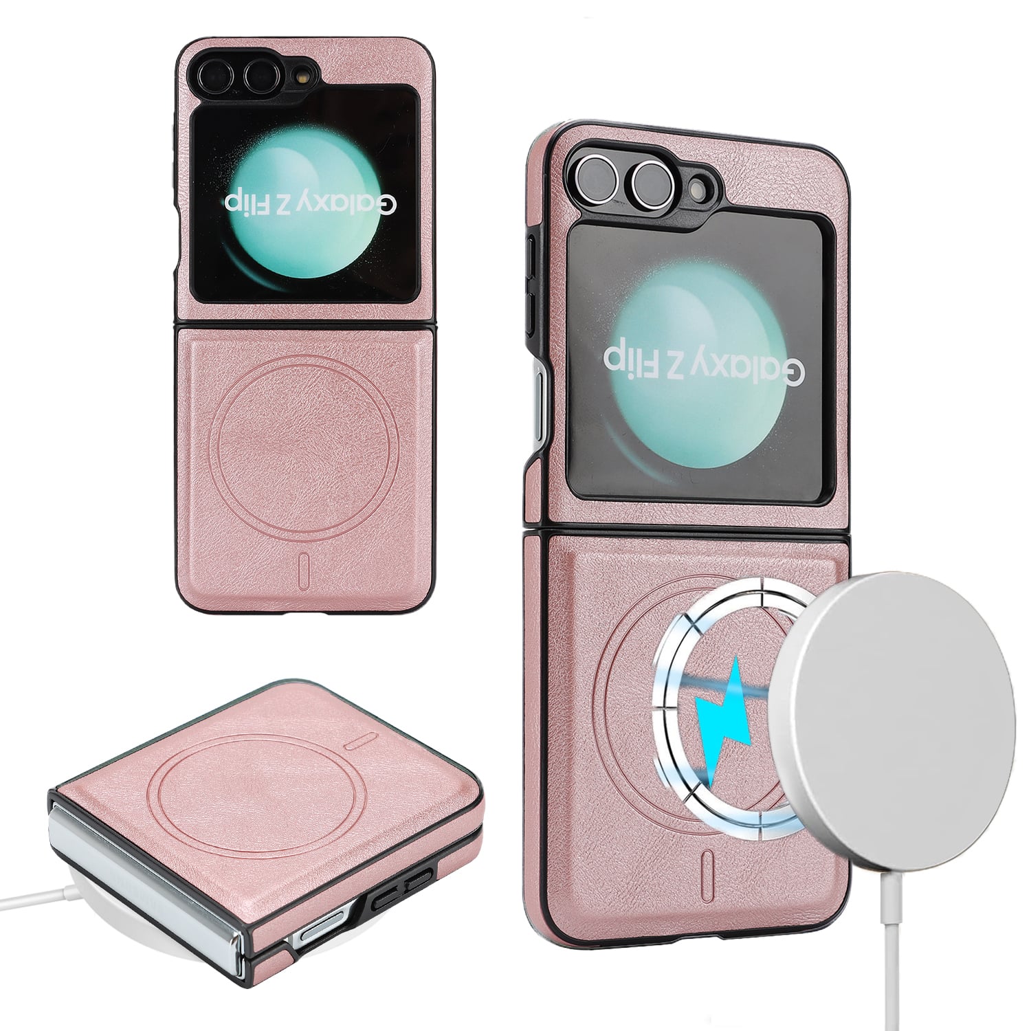 Dteck - Case for Samsung Galaxy Z Flip6/7 FE Matte Magnetic PU Leather Cover with Front Frame,Non-Slip Shockproof Phone Cover - Rosegold price history on PriceWatchPro