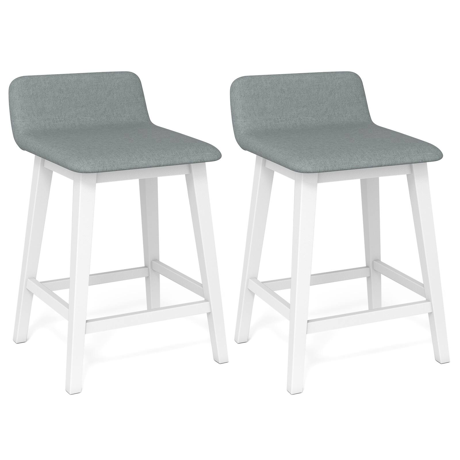 Gymax - 24'' Upholstered Barstools w/ Low Back Footrest & Wood Legs for Kitchen Island - White, Gray
