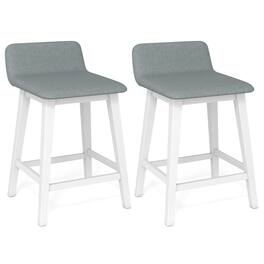 Gymax - 24'' Upholstered Barstools w/ Low Back Footrest & Wood Legs for Kitchen Island - White, Gray