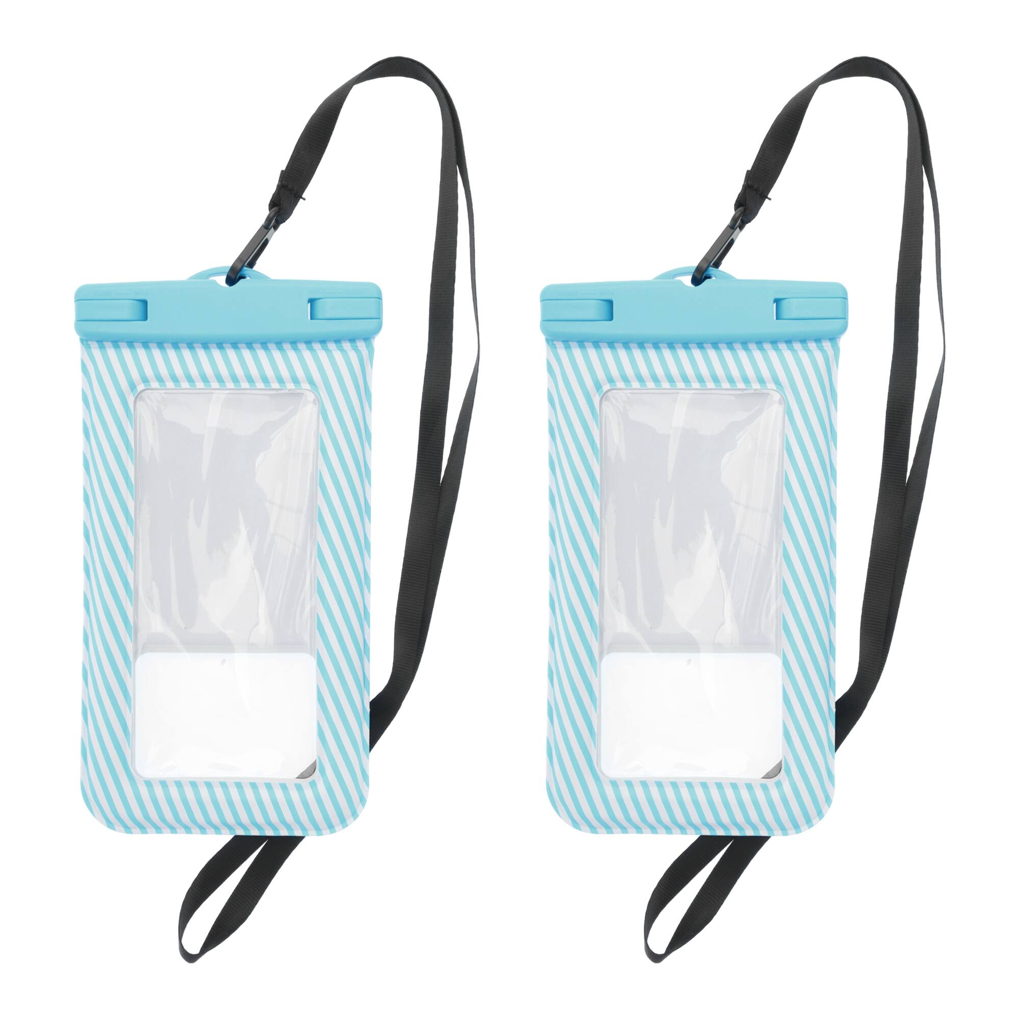 Unique Bargains - 2pcs Full Stripe Mobile Waterproof Bag Universal Waterproof Case Compatible for Phone 4.53"x8.27" - Sky Blue