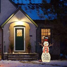 BreeBe - Pre-Lit Christmas Snowman Decorations for Indoor & Outdoor Use – 80 LED Lights - Golden