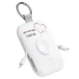 RORRY - CharmGo 5000mAh Portable Charger with Built-in Cables, Keychain Design, Compatible with Apple Watch and iPhone - Mom-White
