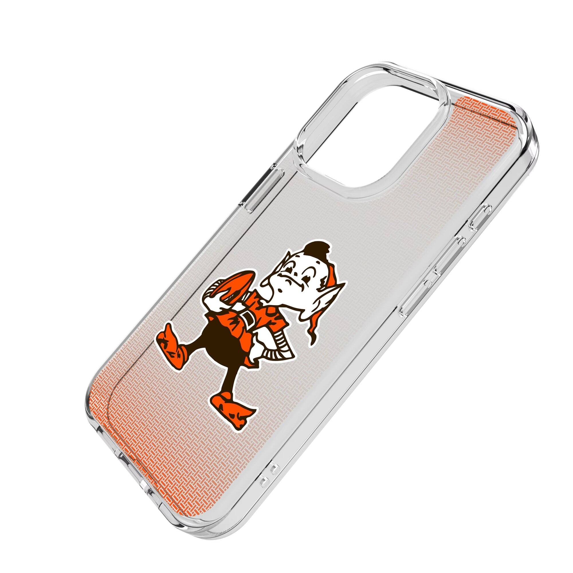 Alt View 1. Keyscaper - Cleveland Browns Linen Logo iPhone Clear Case - 14 Pro Max - Multicolor.