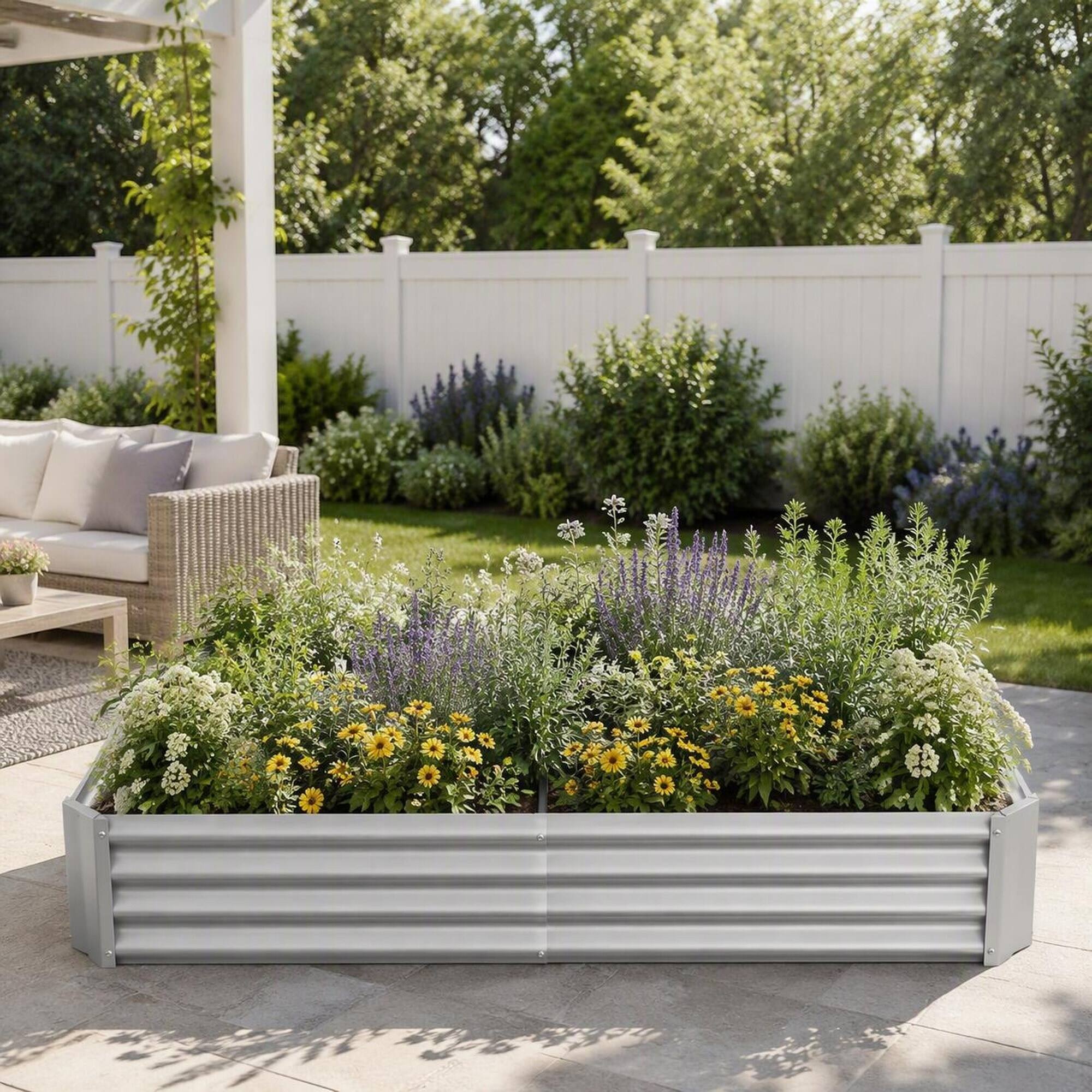 RYHNUYNE Outdoor Metal Raised Garden Bed 6x3x1ft Rectangular Corrugated ...