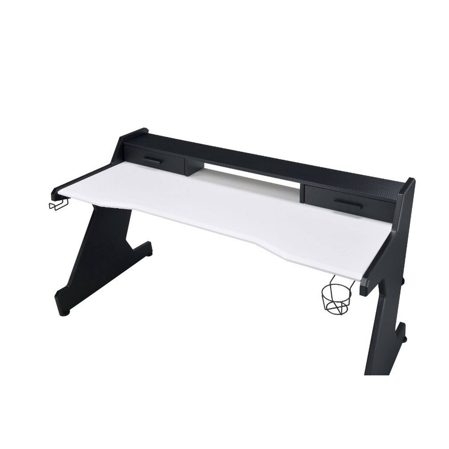 Alt View 3. Manhattan Lane - Gaming Table with Cup Holder and Headset Rack - Black, White.