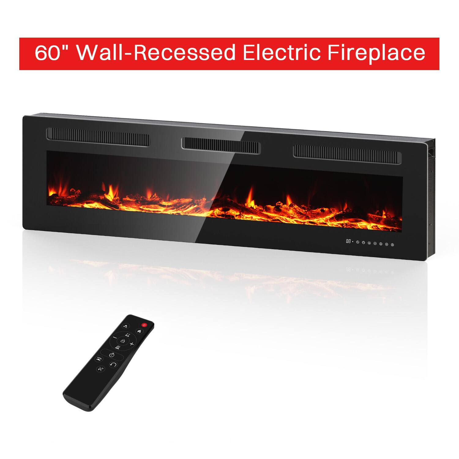 60" Wall-Recessed Electric Fireplace