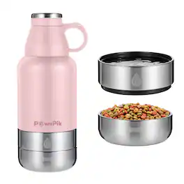 PawsPik - Travel 3-in-1 Dog Water Bottle & Bowl Set - Pink