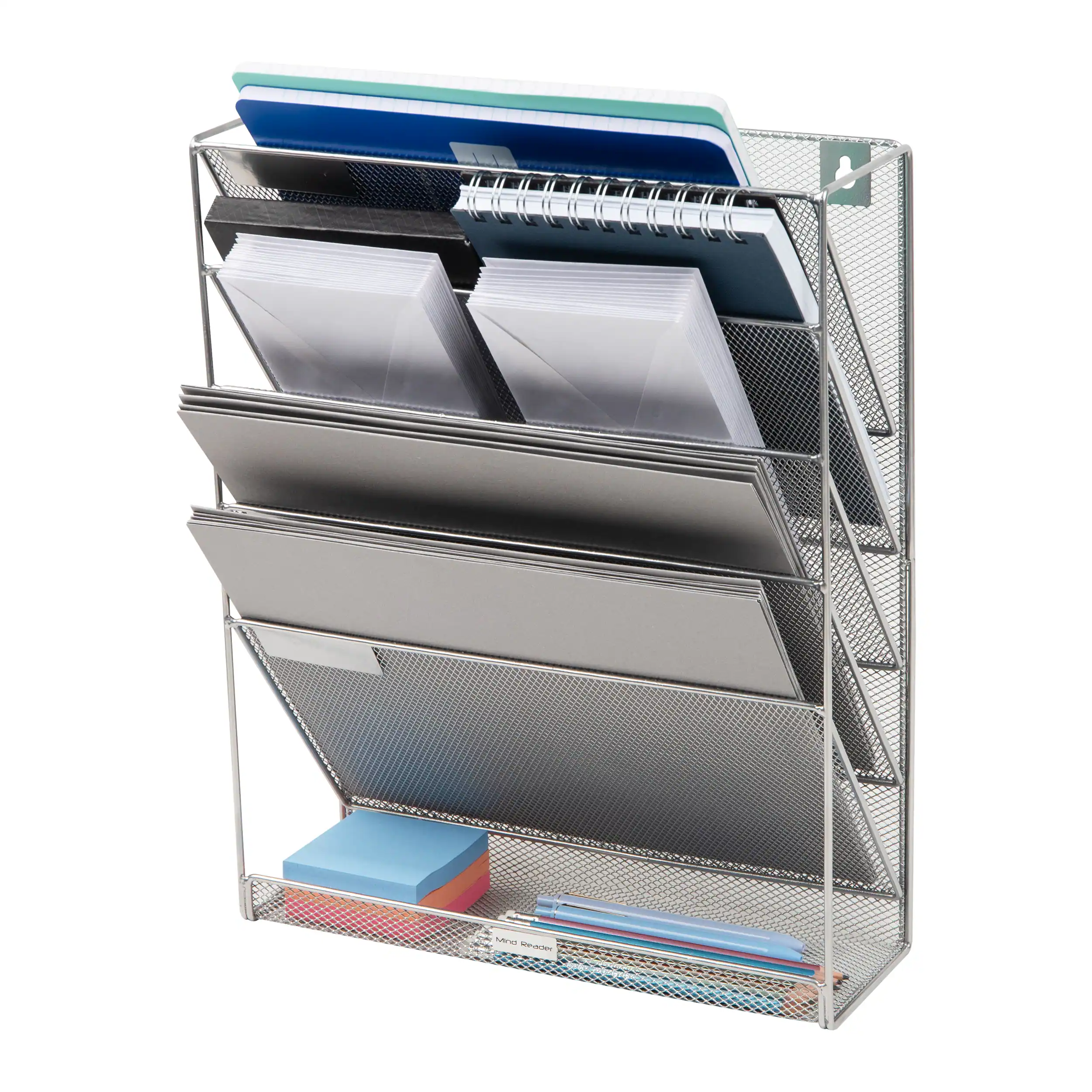 Alt View 13. Mind Reader - 5-Tier Vertical File Storage, Desktop Organizer, Wall Mount, Office, Metal Mesh, 12.75"L x 4"W x 16"H - Silver.