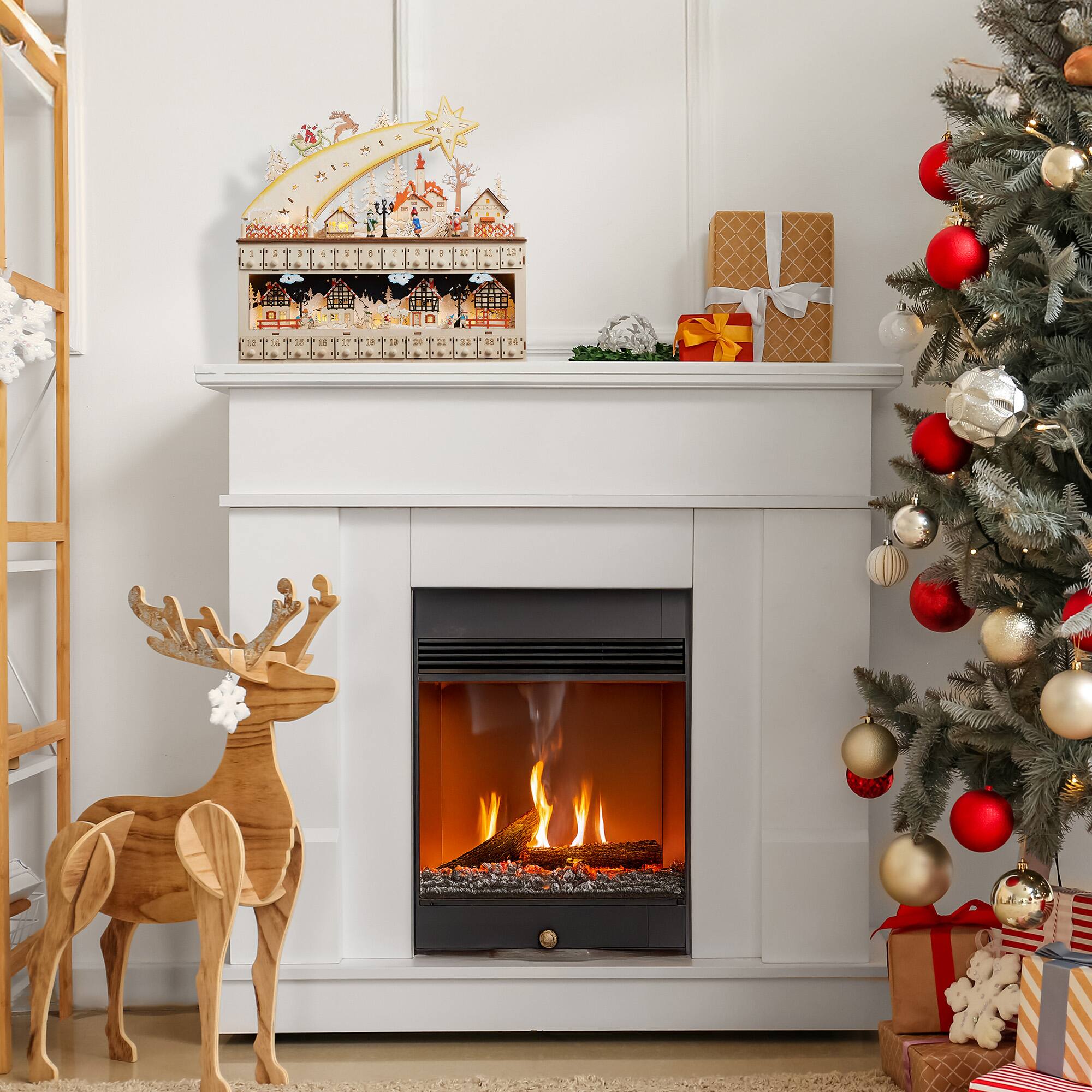 Alt View 3. Casafield - Pre-Lit Wooden Christmas Advent Calendar with Drawers  Holiday Décor - Beige.