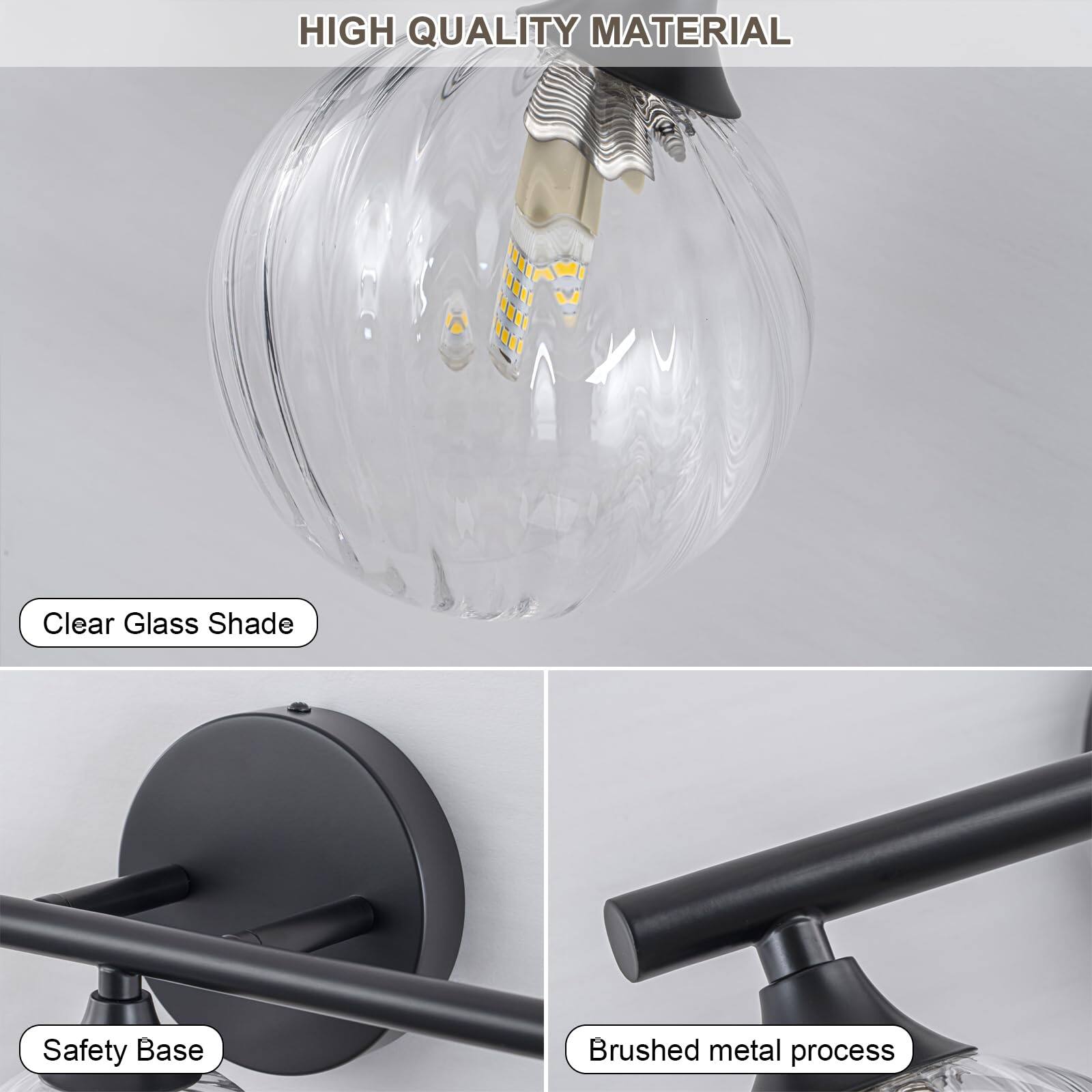 HIGH QUALITY MATERIAL

- Clear Glass Shade
- Safety Base
- Brushed metal process