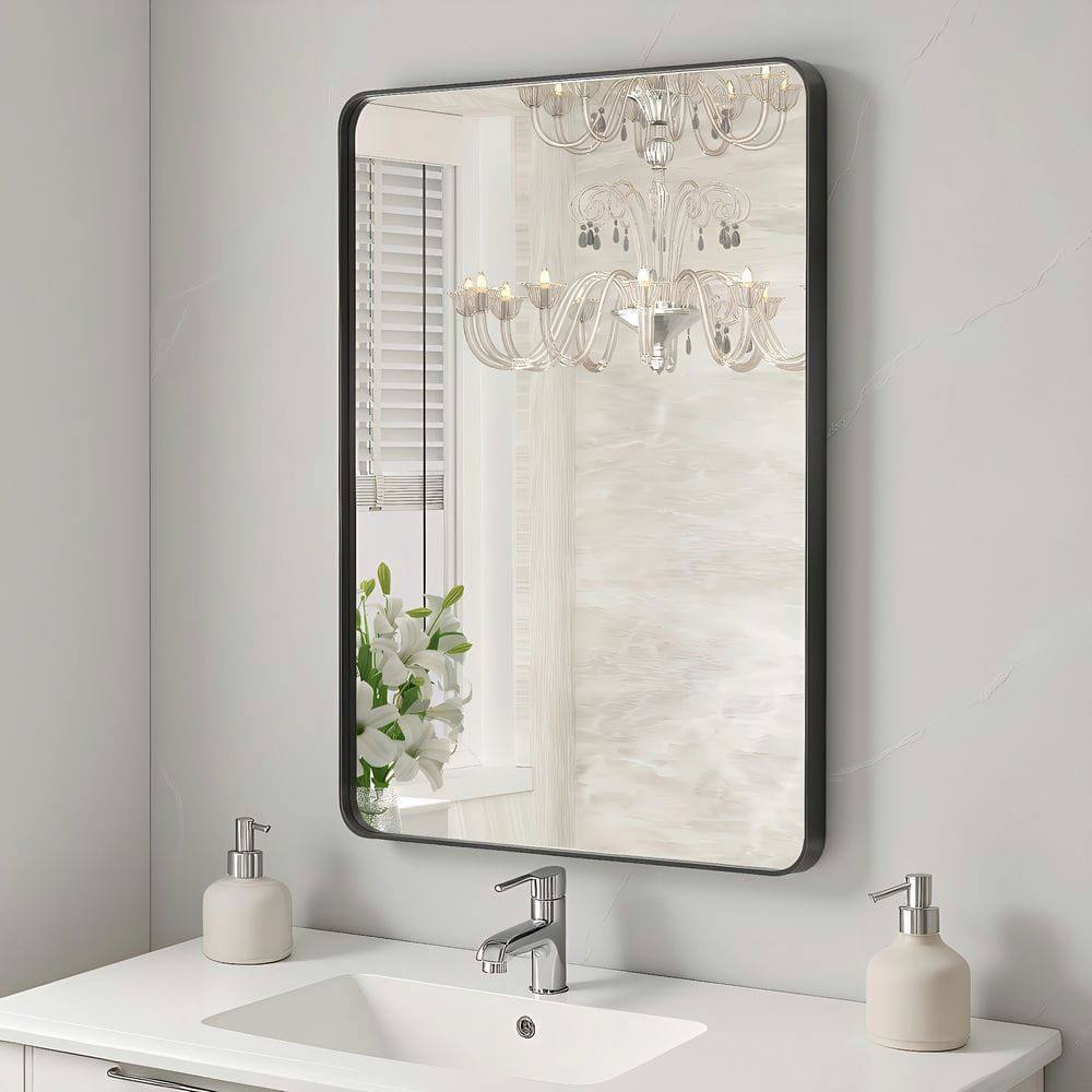 Alt View 5. Kadyn - 32x24 Inch Vertical Rectangle Wall Mirror with Rounded Corners and Black Metal Frame - Black.