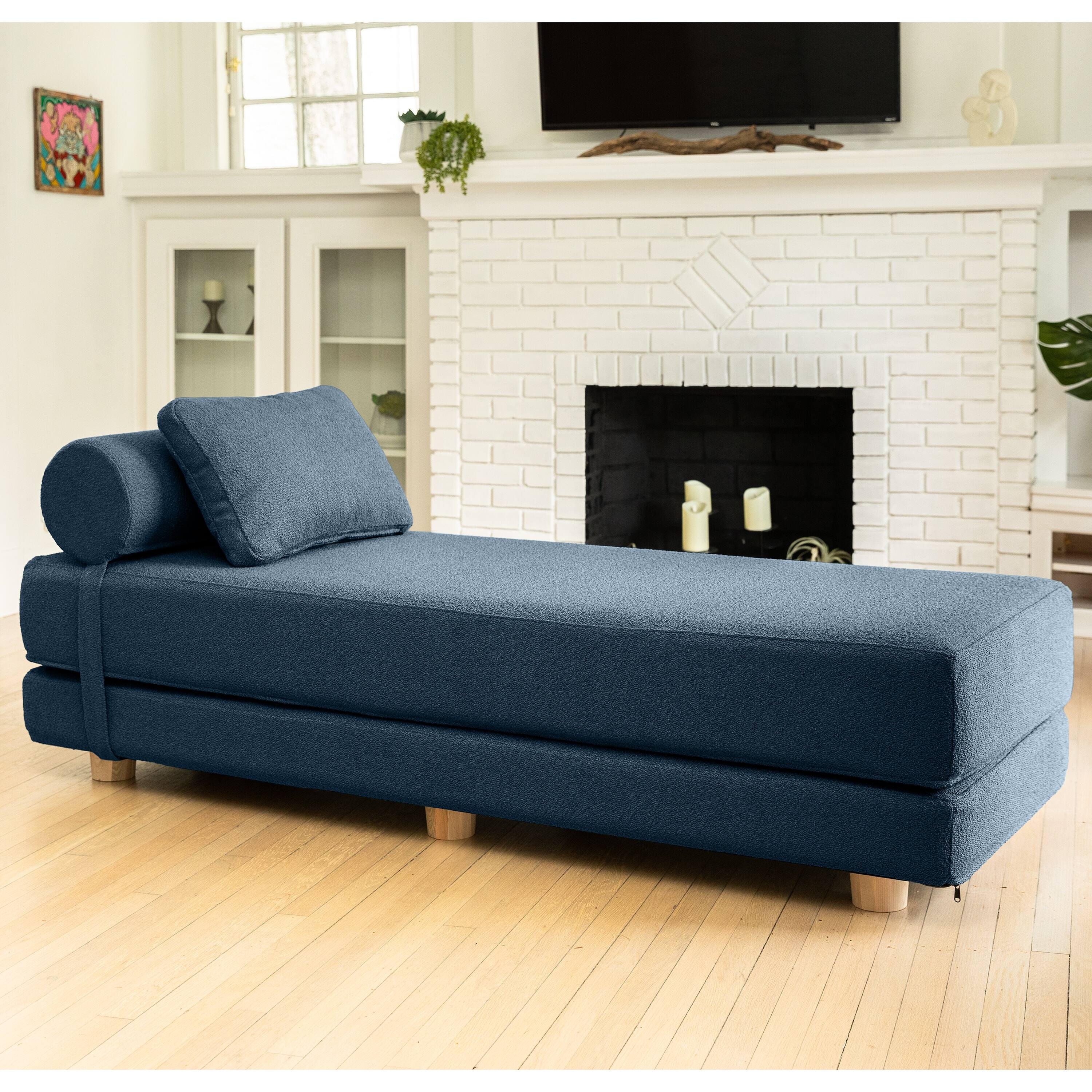 Angle. Jaxx - Jaxx Avida Daybed Fold Out Queen Sleeper, Premium Boucle: Navy - Navy.