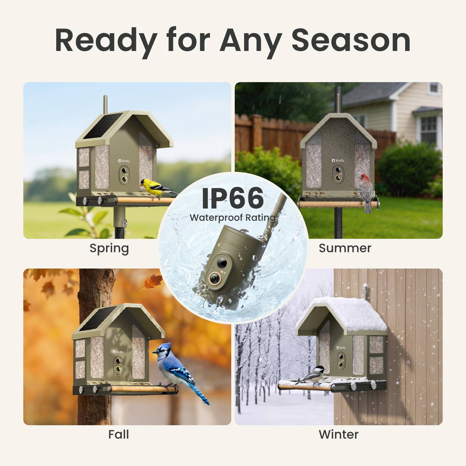 Ready for Any Season

IP66 Waterproof Rating

Spring  
Summer  
Fall  
Winter