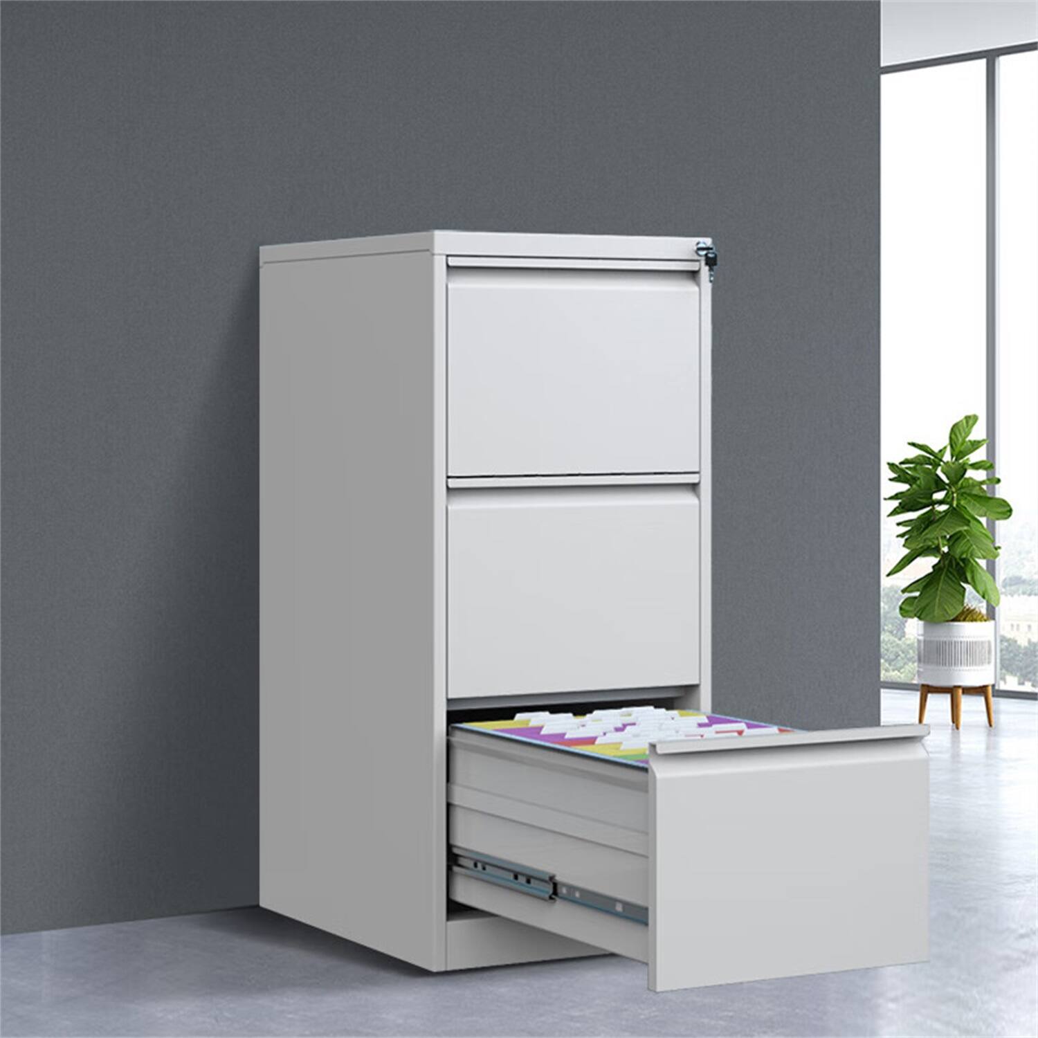 Alt View 3. COWLOWN - 3 Drawer Lockable Metal Vertical File Cabinet White Narrow Fits A4 Legal Letter Home Office Assembly Required.
