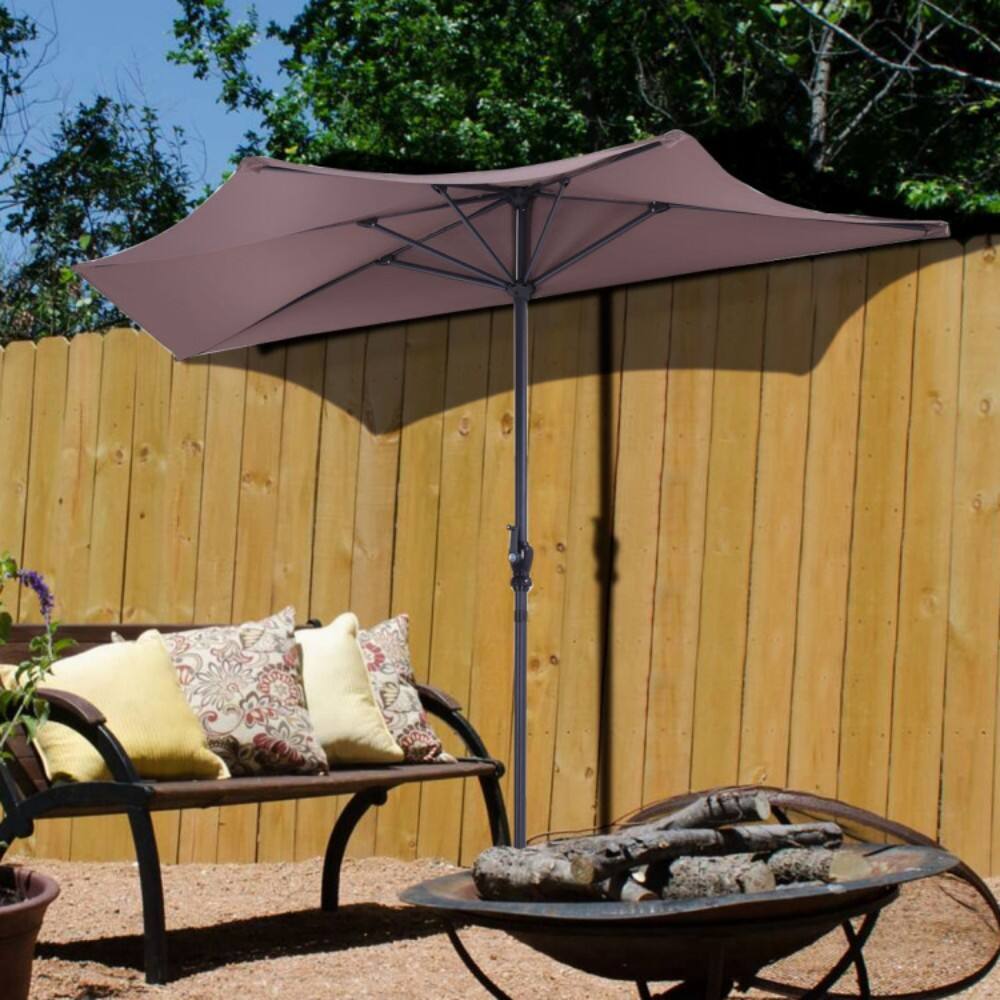 Left. Mondawe - 9 Ft Patio Umbrella Bistro Half Round without Weight Base - Tan.