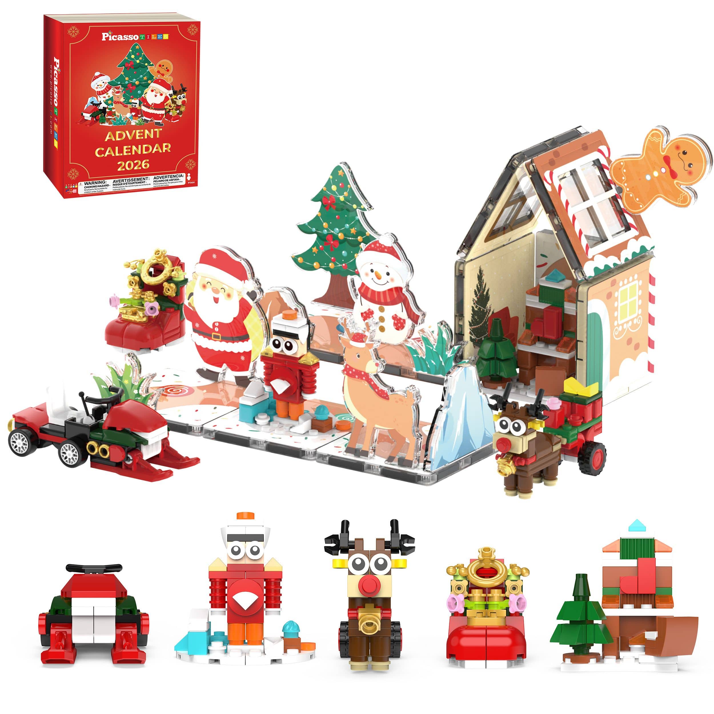 PicassoTiles - Magnetic Tiles Advent Calendar Christmas Gingerbread House Set, 302PCS Building Blocks STEM Toy Holiday Gift for Kids price history on PriceWatchPro