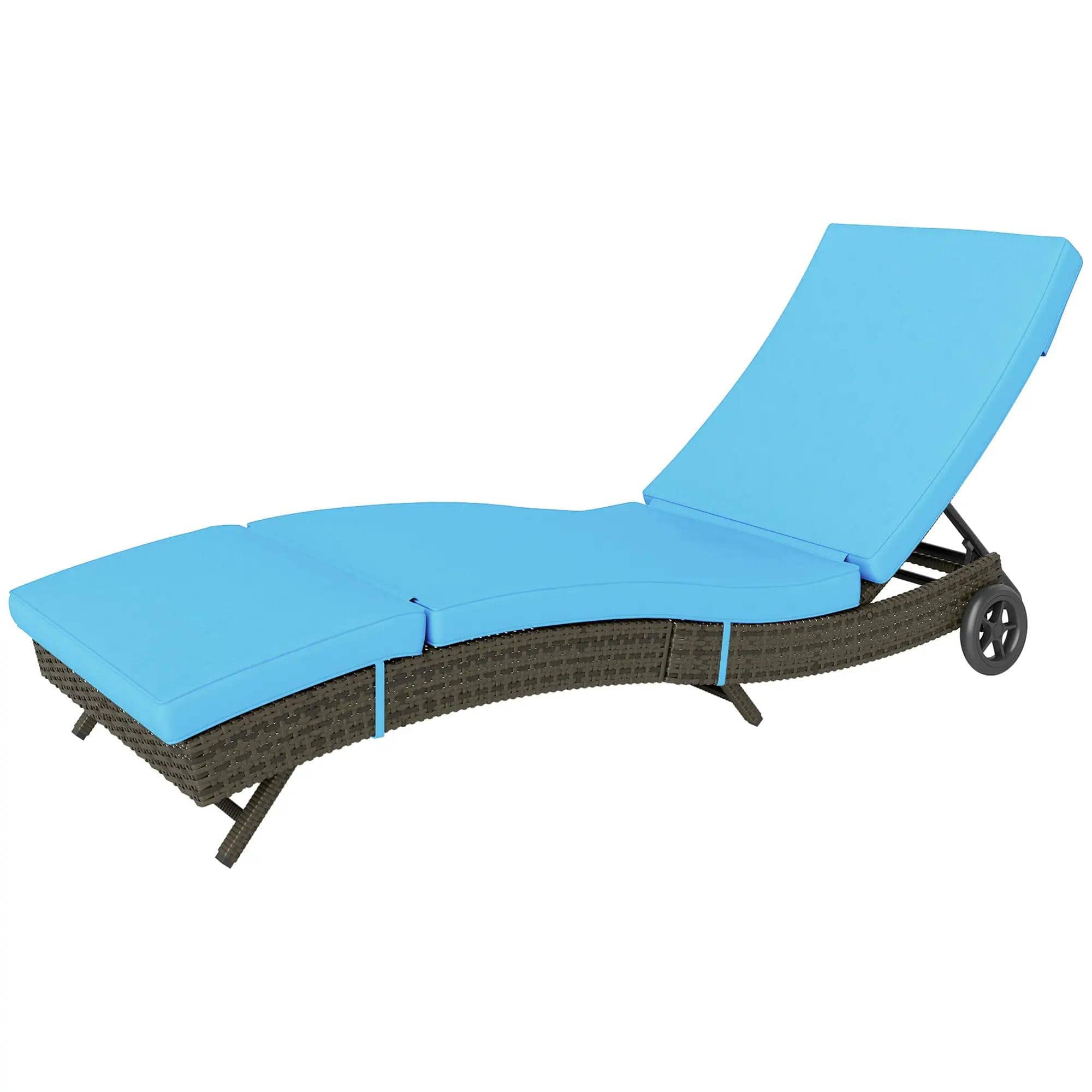 Resenkos - Patio Wicker Chaise Lounge Chair Resenkos, Adjustable Backrest Sun Lounger, PE Rattan - Sky Blue