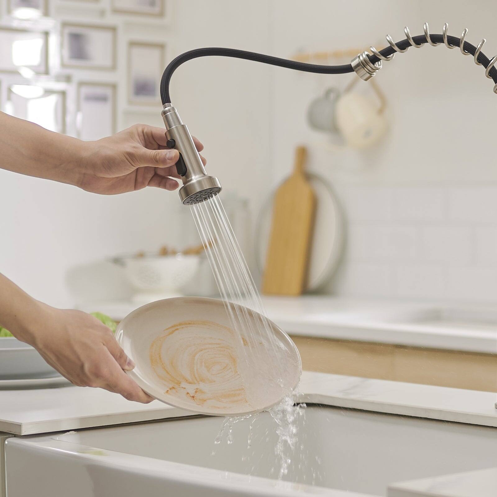 Alt View 5. Boyel Living - Brushed Nickel Single Handle Pull Down Sprayer Kitchen Faucet with Pot Filler and Water Supply Hose - Brushed Nickel.