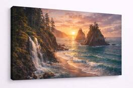 FC Design - Large Canvas 24x36" Frameless Golden Color Coastal Serenity Art Painting Home Wall Décor - MultiColor