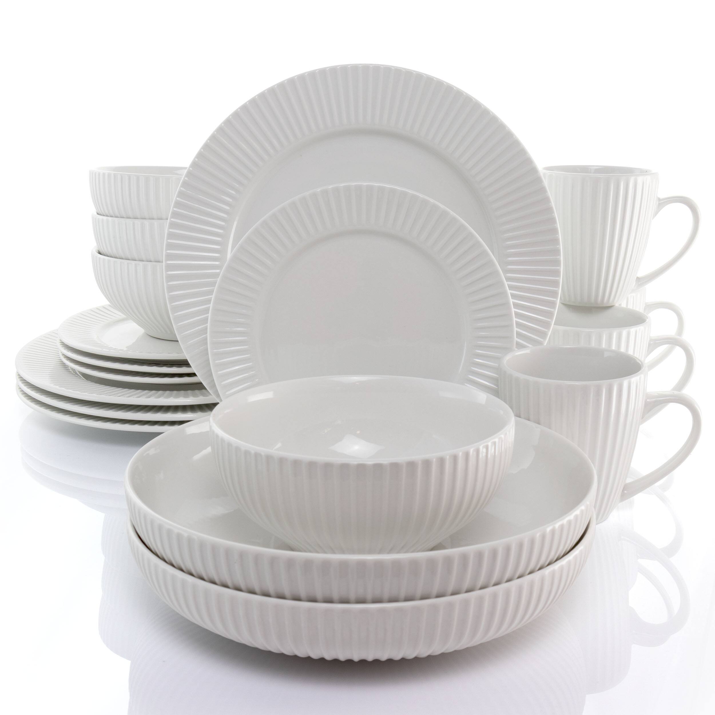 Alt View 10. Elama - Elama Elle 18 Piece Porcelain Dinnerware Set with 2 Large Serving Bowls in White - White.