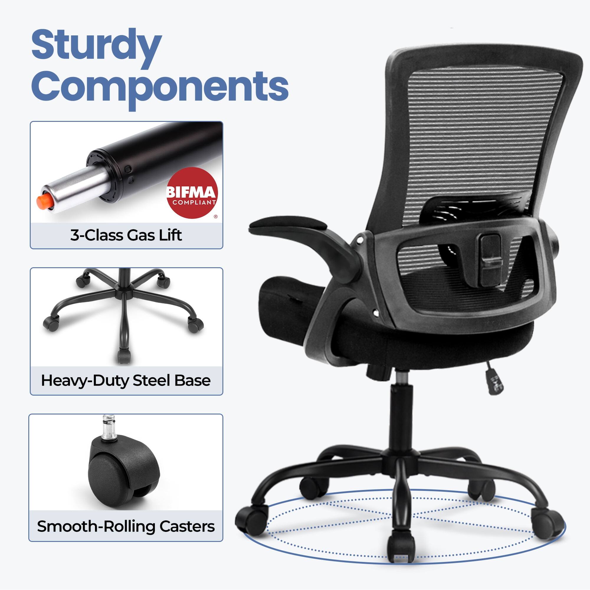 Sturdy Components  
BIFMA COMPLIANT  
3-Class Gas Lift  
Heavy-Duty Steel Base  
Smooth-Rolling Casters