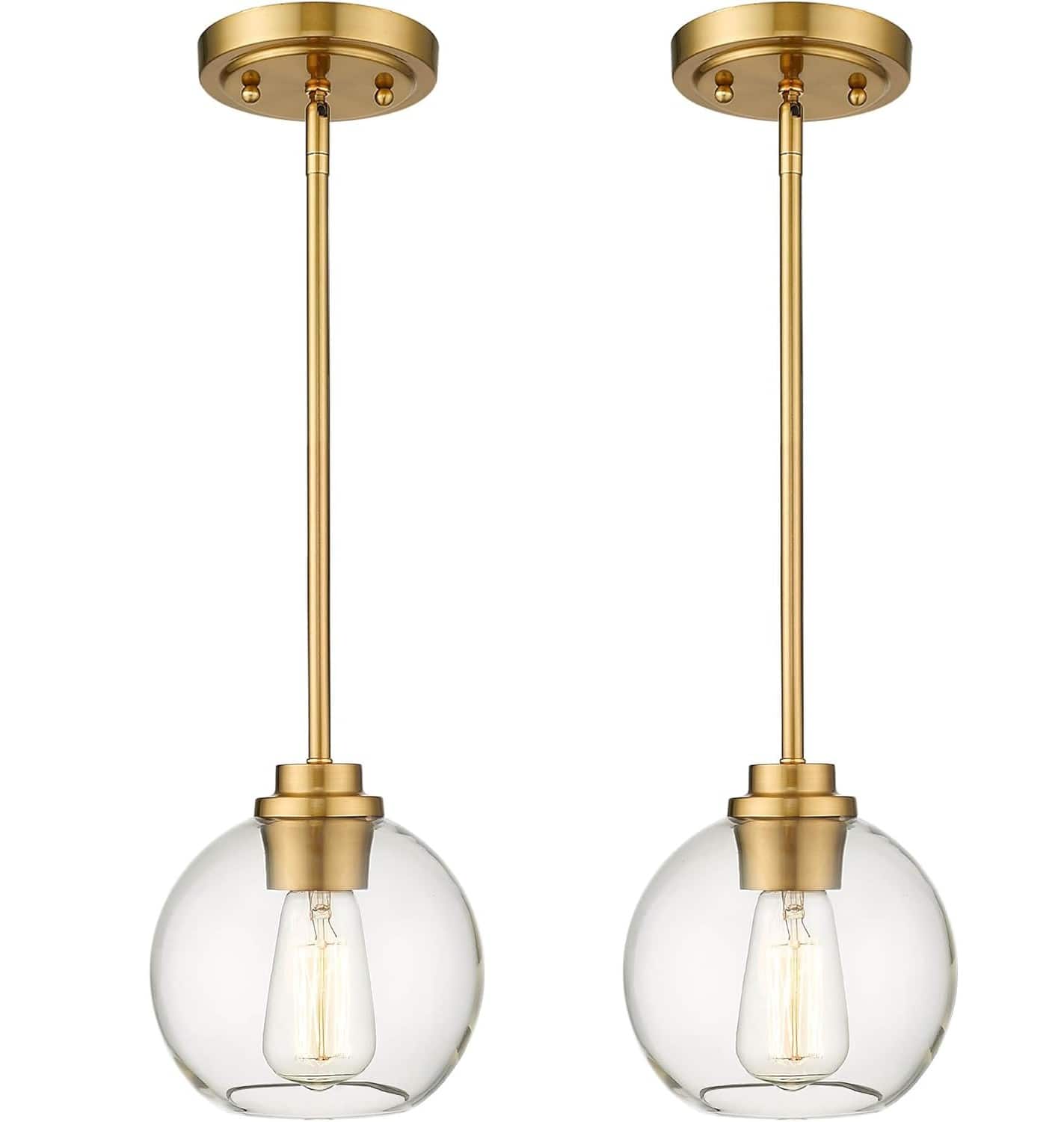 FINEAK - Farmhouse Kitchen Island Pendant Lights with Clear Glass Shade (2-Pack) - Clear Glass Globe