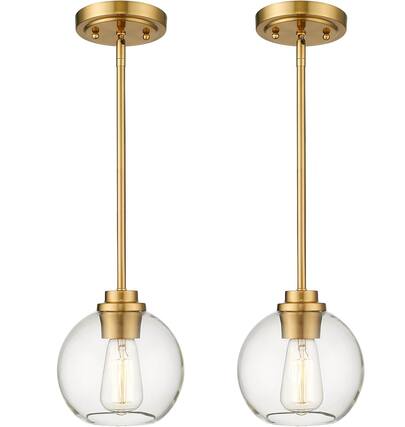 Front. FINEAK - Farmhouse Kitchen Island Pendant Lights with Clear Glass Shade (2-Pack) - Clear Glass Globe.
