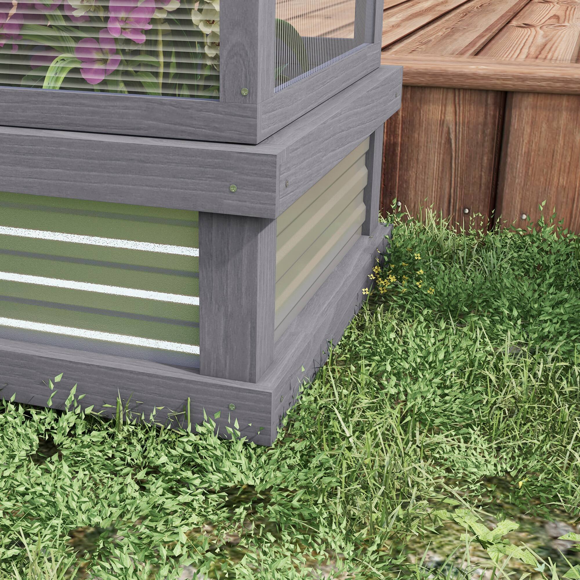 Alt View 8. Outsunny - Raised Garden Bed with Polycarbonate Greenhouse, Wooden Garden Cold Frame Greenhouse, 48" x 24" x 32".