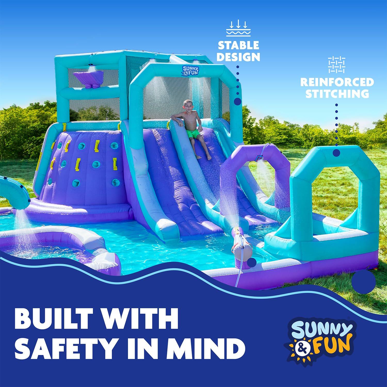 SUNNY & FUN, BUILT WITH SAFETY IN MIND, STABLE DESIGN, REINFORCED STITCHING