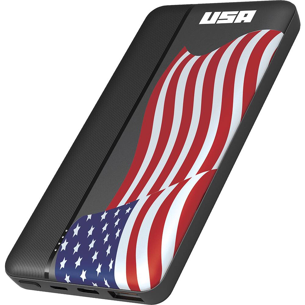 Front. Bytech - Bytech 10KmAh 2 USB Power Bank - USA Flag - Black/Red/White/Blue.