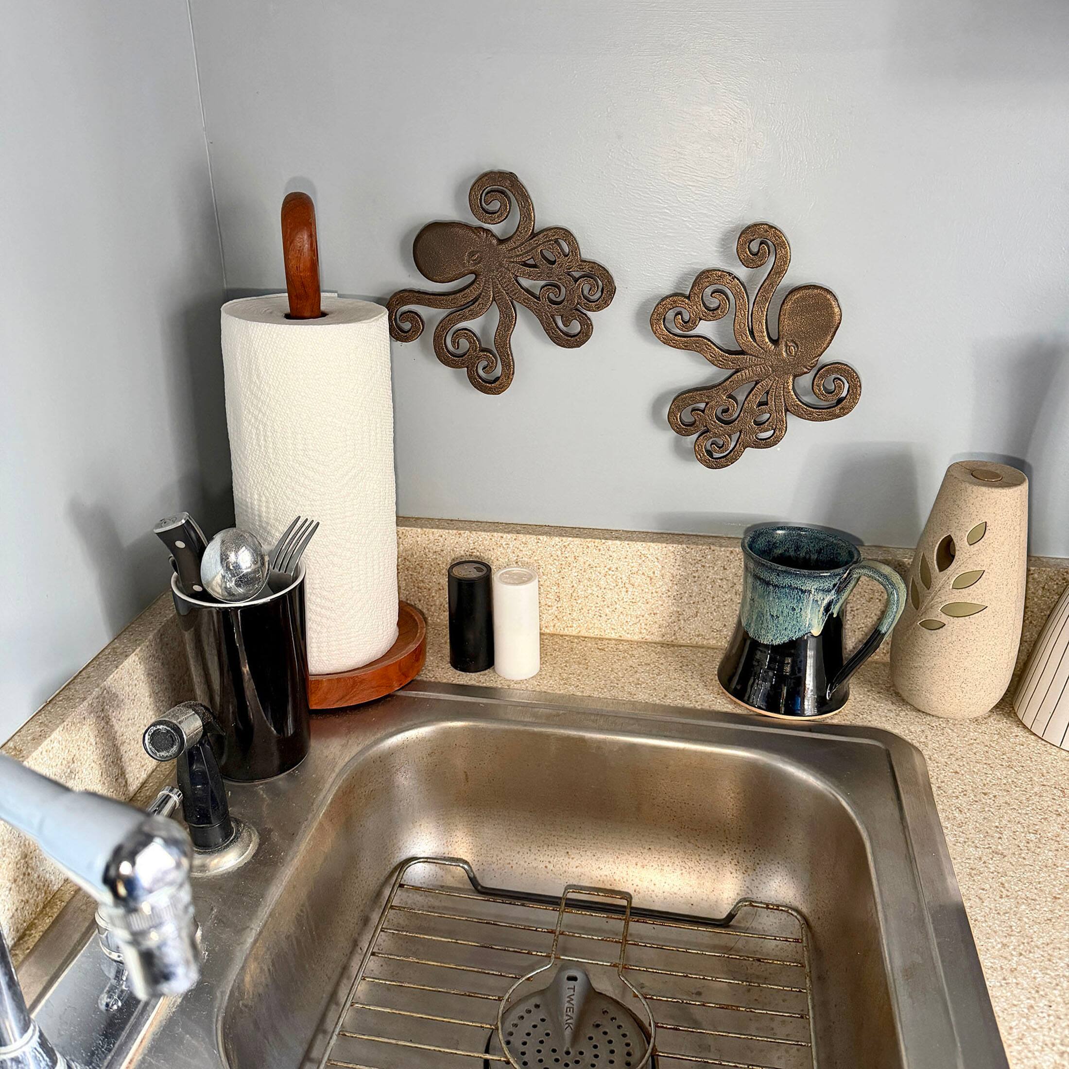 Alt View 5. Things2Die4 - Octopus Trivet Set of 2 Bronze Cast Iron Coastal Kitchen Decor 6.5 In - Bronze.
