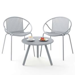 Costway - 3 Pieces Bistro Set All Weather PP Patio Conversation Set with Round Coffee table - Gray