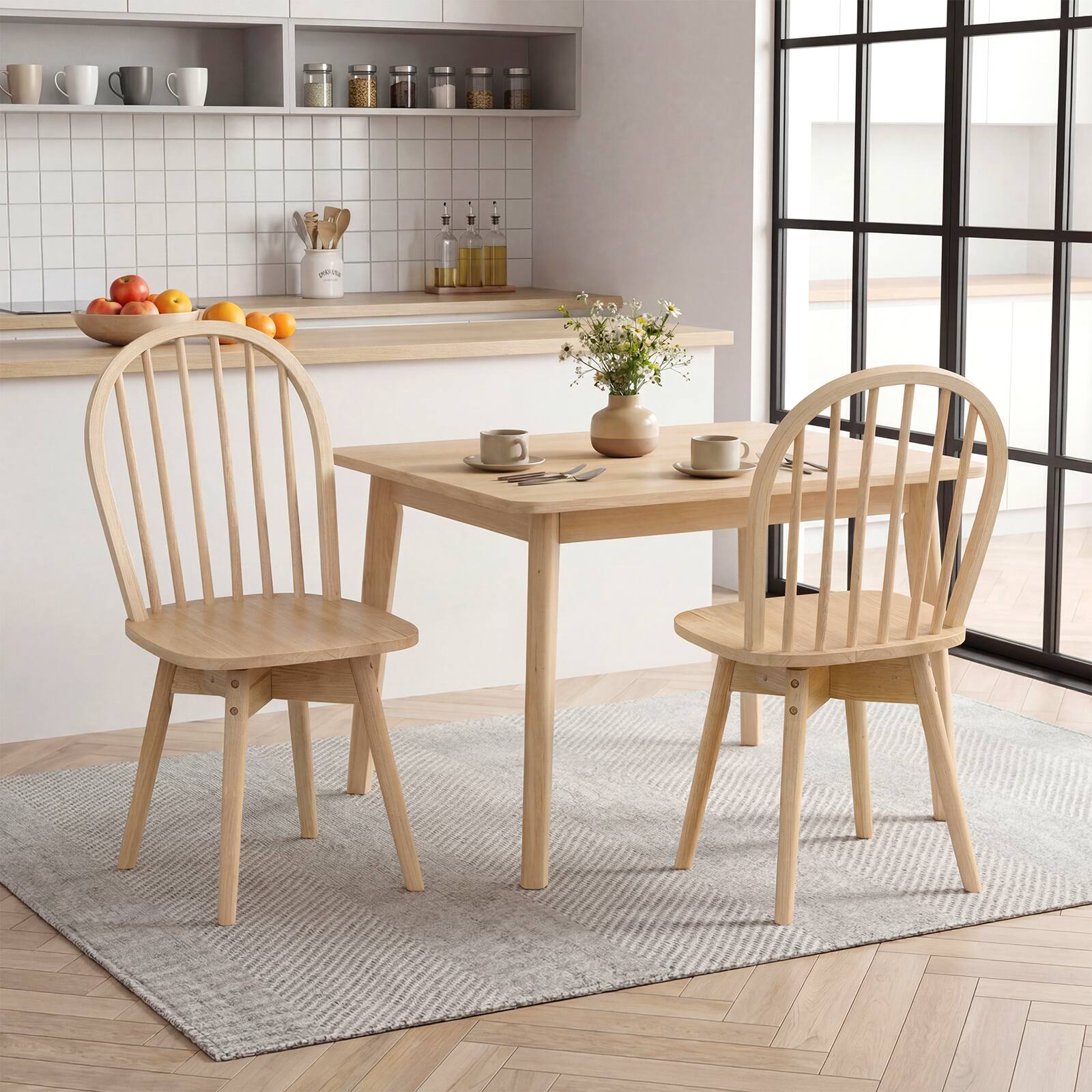 Alt View 4. Costway - Costway Swivel Dining Chairs Set of 4, Farmhouse Spindle Kitchen Chairs with Solid Rubber - Natural.