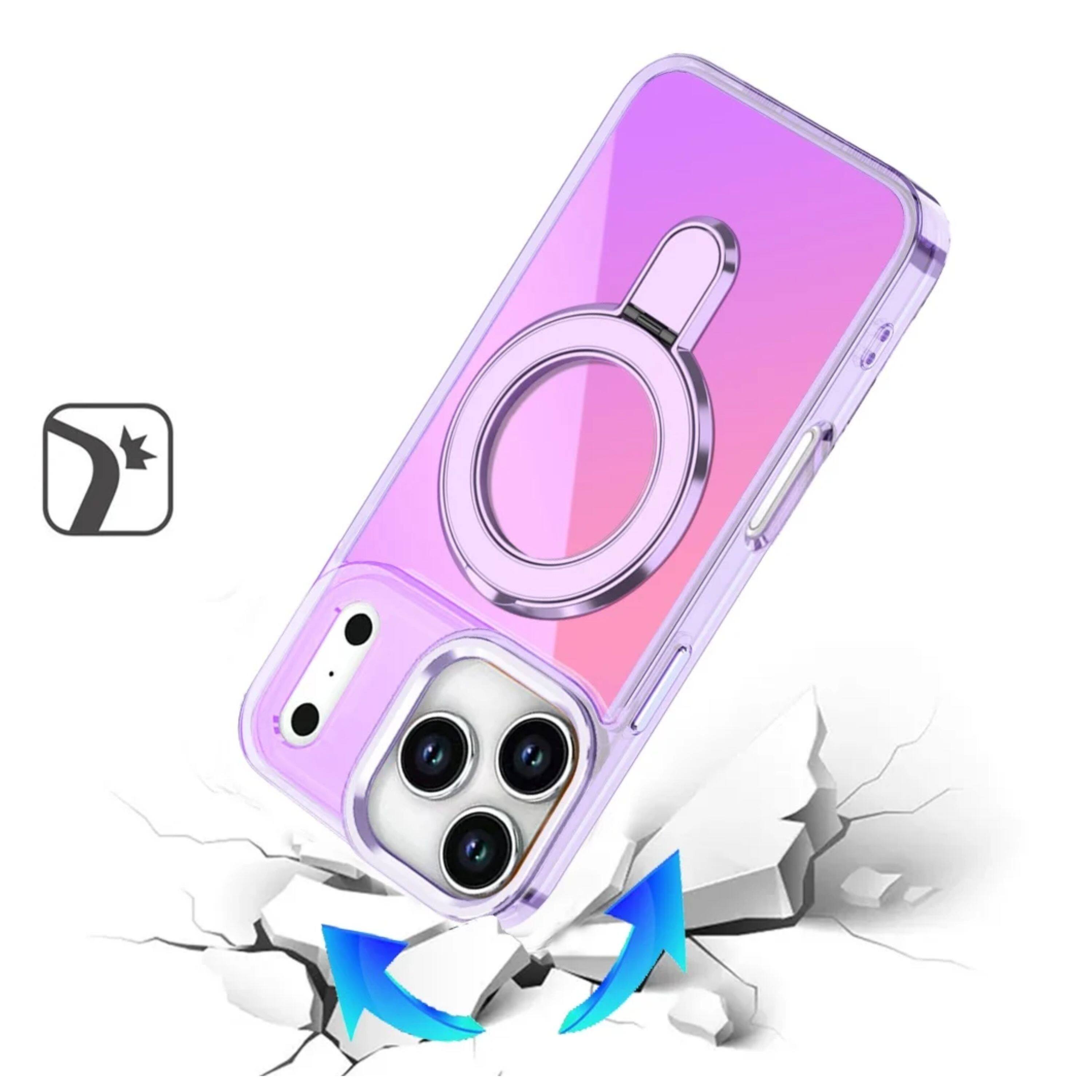 Angle. Kitcheniva - Radiant Chrome Magnetic Circle Stand Phone Case With Tempered Glass For iPhone 17 Pro Max Light Purple - Light Purple.