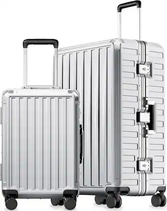 Front. LUGGEX - LUGGEX 2 Piece Sets 20" Carry on Luggage and 28" Checked Luggage, Aluminum Frame Zipperless PC Suitcase 8010S - ZX-Core - Silver.