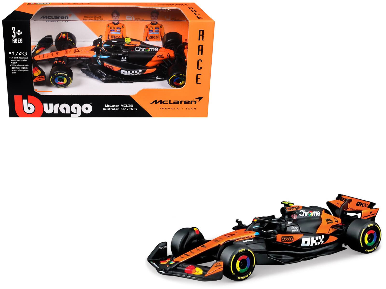 Bburago - McLaren MCL39 #4 Lando Norris "OKX" Winner Formula One F1 "Australian GP" (2025) "Race" Series 1/43 - Multi