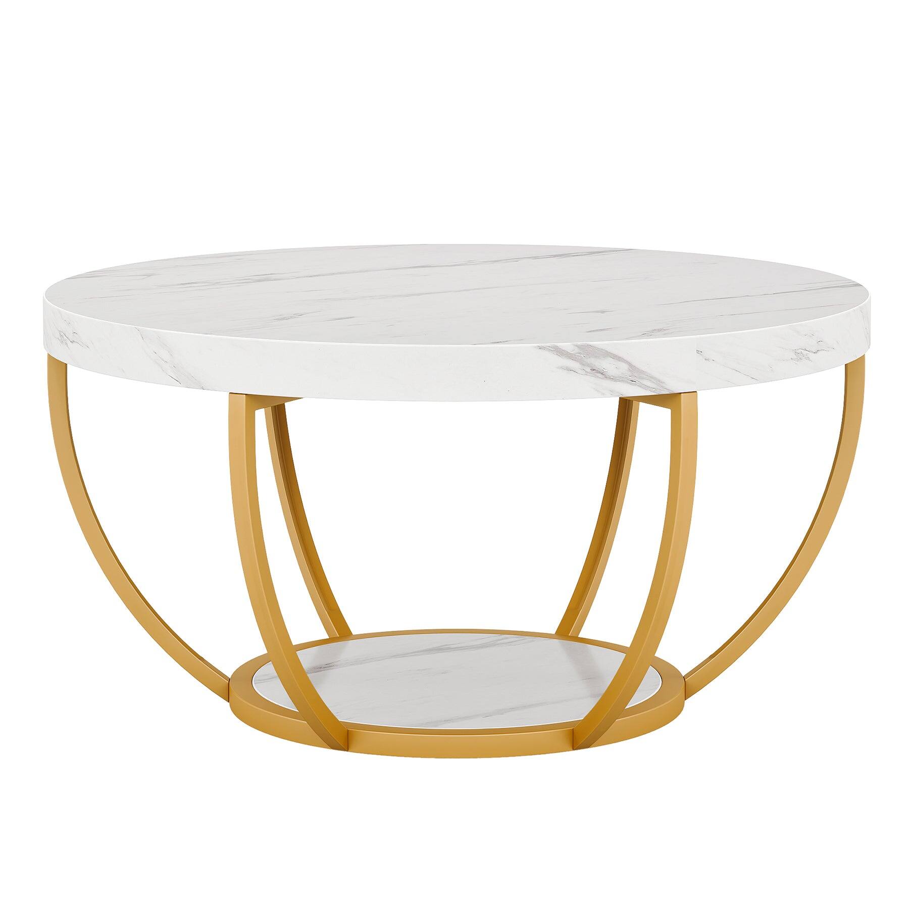 Alt View 3. Tribesigns - Coffee Table with Engineered Wood Construction, Storage Shelves and Easy-Clean Surface for Living Room - White.