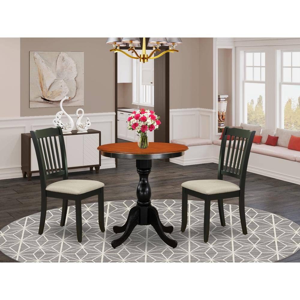 Angle. East West Furniture - East West Furniture 3-Piece Dining Table Set Include a Wood Table and 2 Linen Fabric Kitchen Chairs with Ladder Back - - Multi-Color.