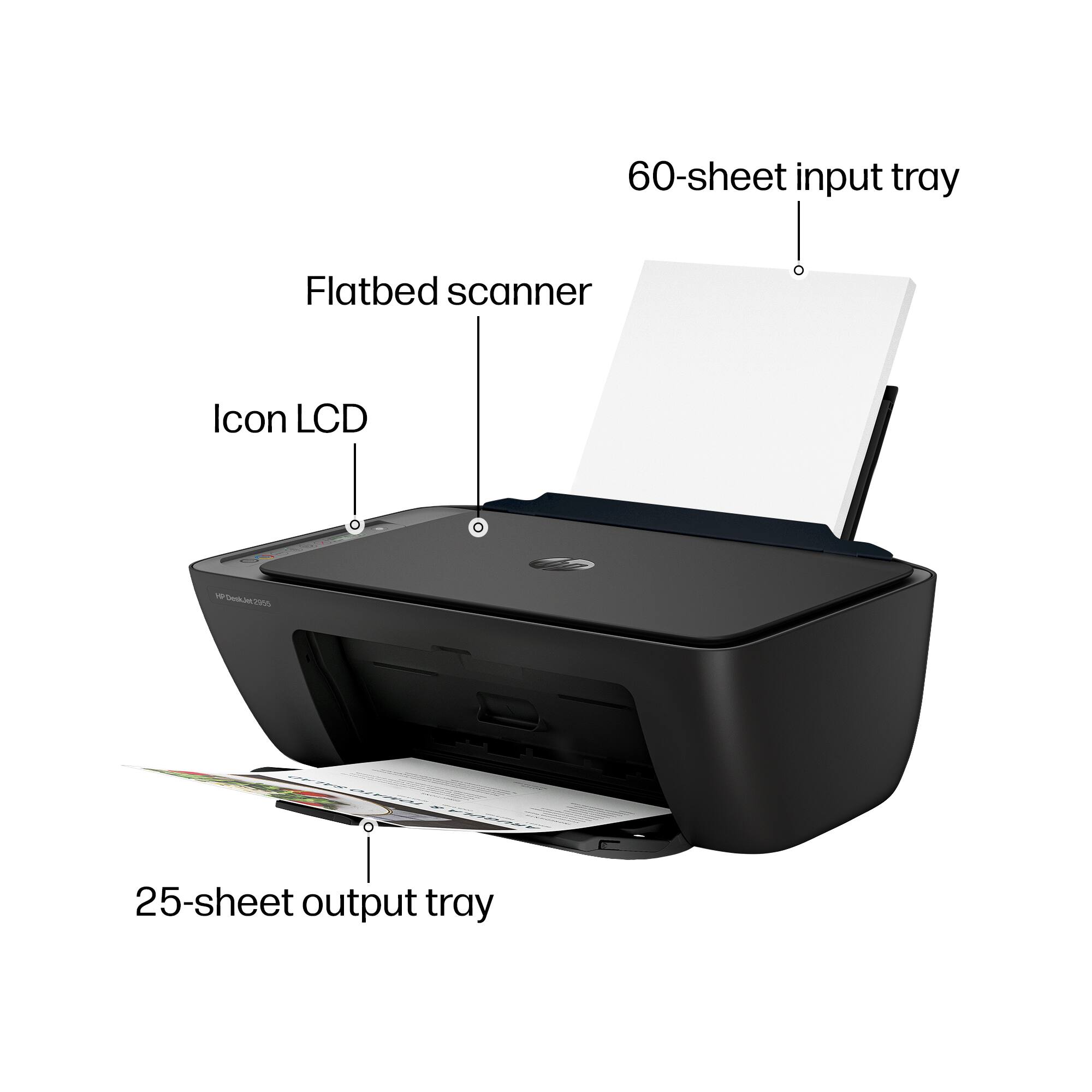 60-sheet input tray  
Flatbed scanner  
Icon LCD  
25-sheet output tray