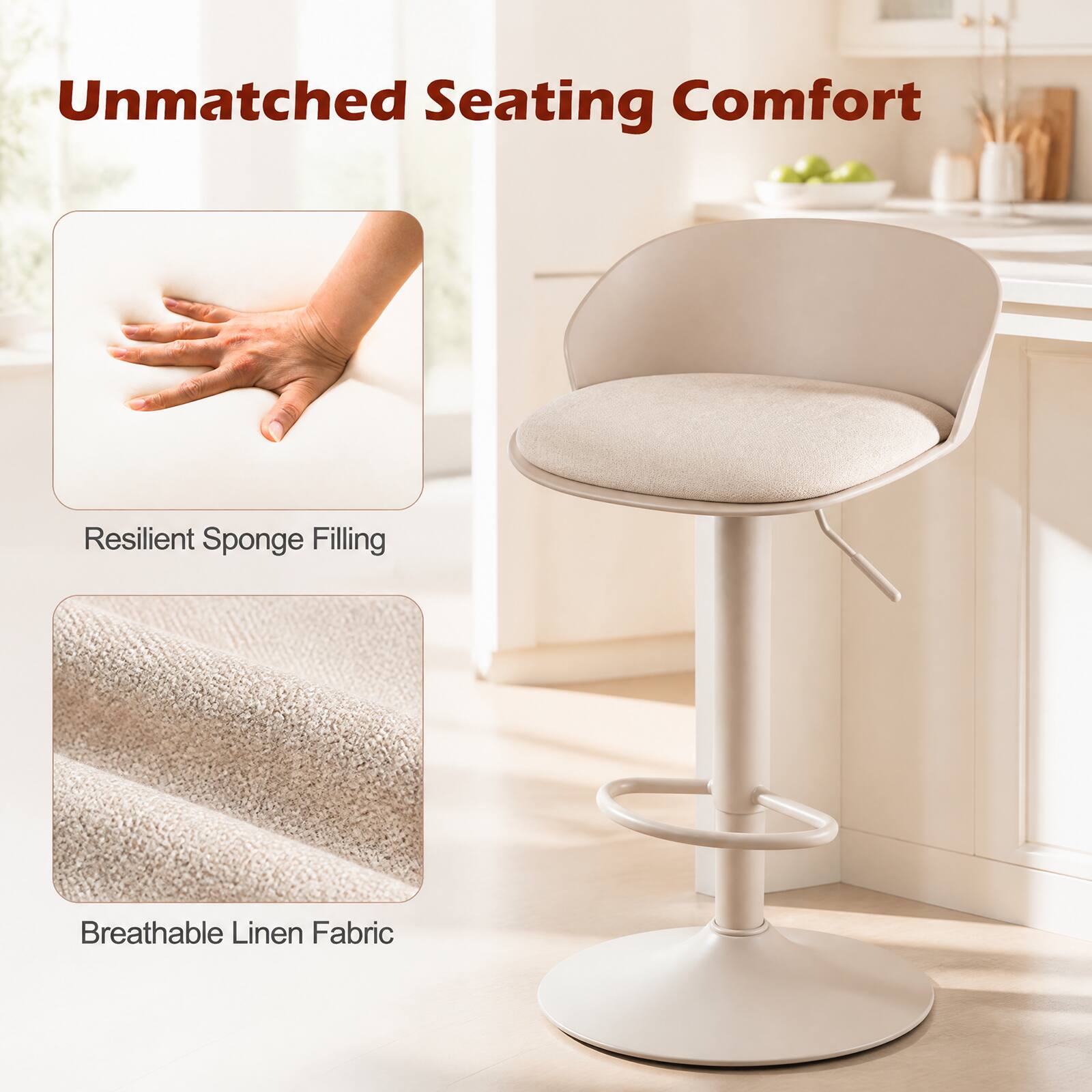 Unmatched Seating Comfort

Resilient Sponge Filling

Breathable Linen Fabric